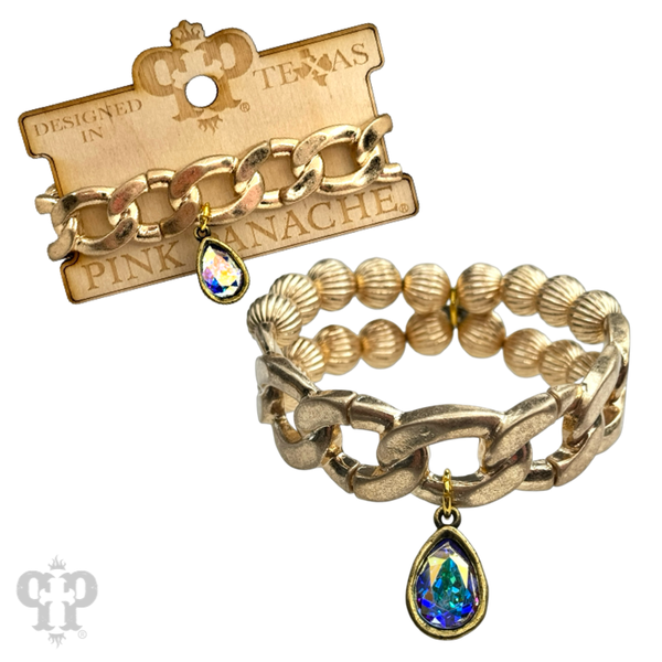 Fluted bead and chain link bracelet set