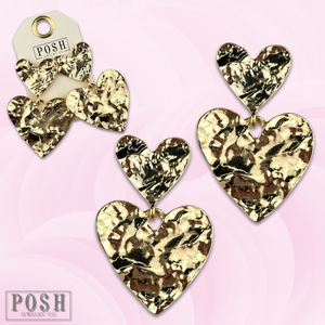 Double heart charm earring: And matching Gold Necklace