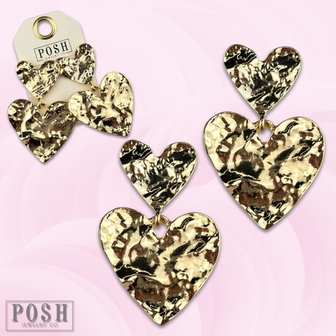 Double heart charm earring: And matching Gold Necklace