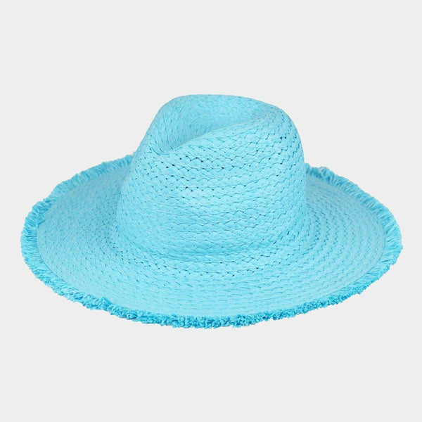 Frayed Solid Straw Sun Hat: Black