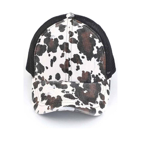 C.C Cow Print Mesh Criss Cross Ponytail Baseball Cap