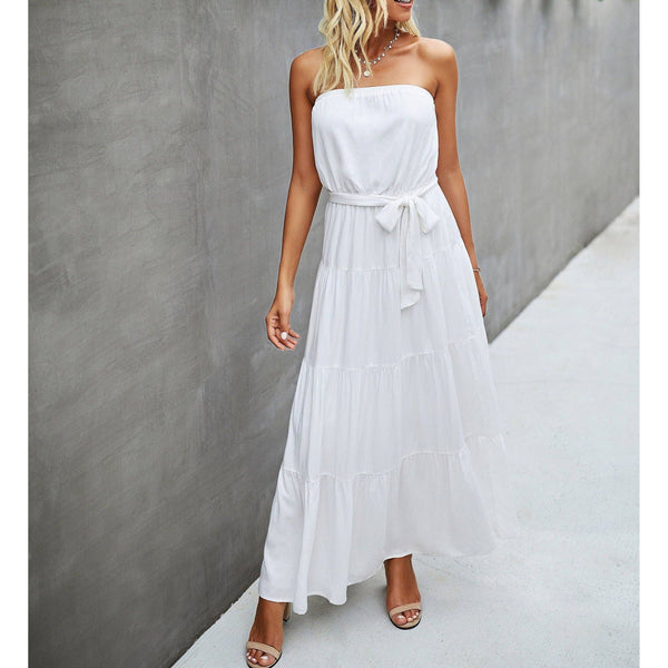 Elegant Off-Shoulder Ruffle Dress, White