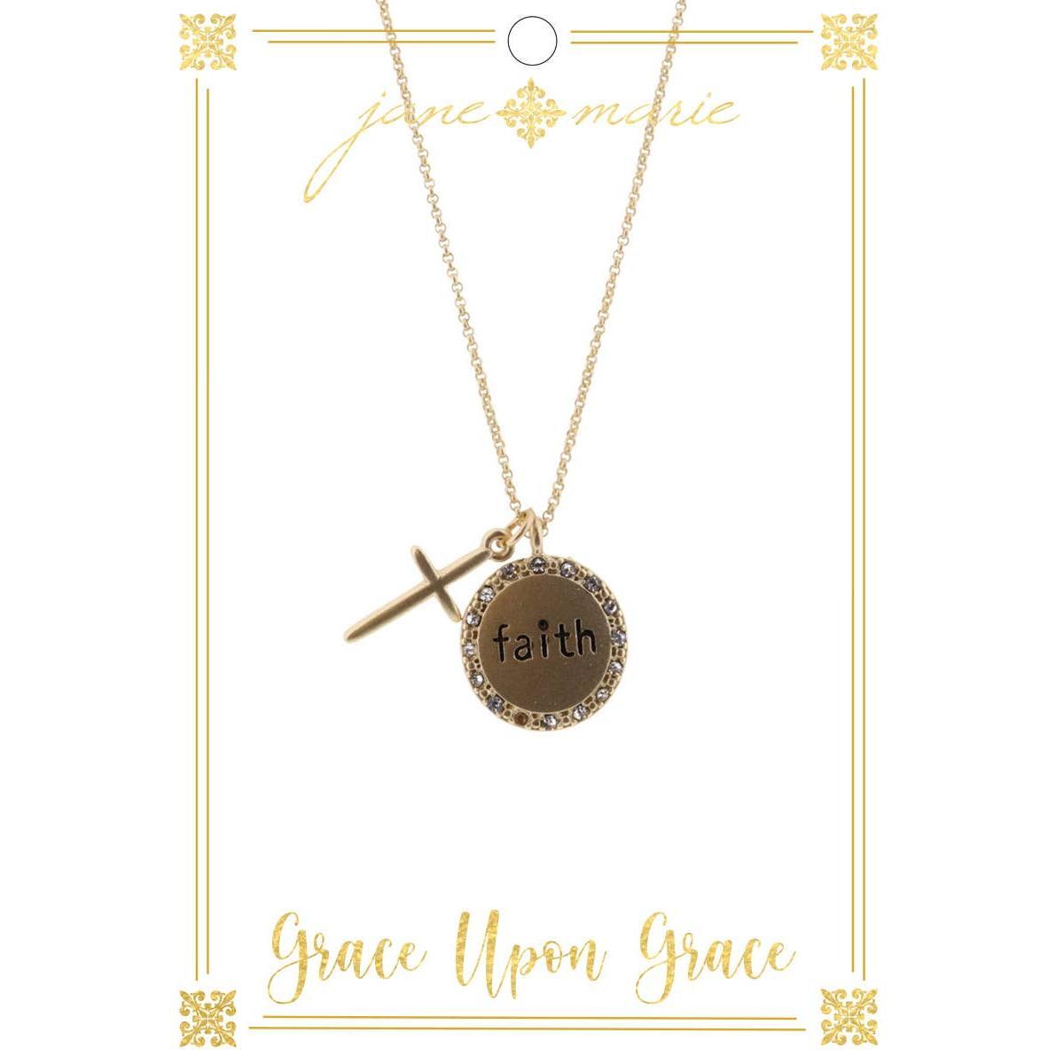16" Faith Circle Disc with Gold Cross on Gold Chain Necklace