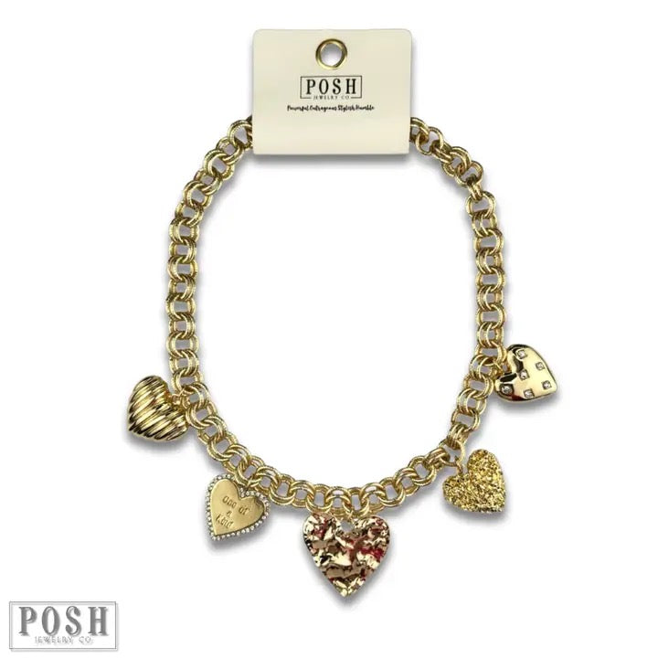 Double heart charm earring: And matching Gold Necklace