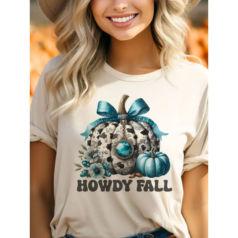 Howdy Fall Turquoise Pumpkin Graphic Tee