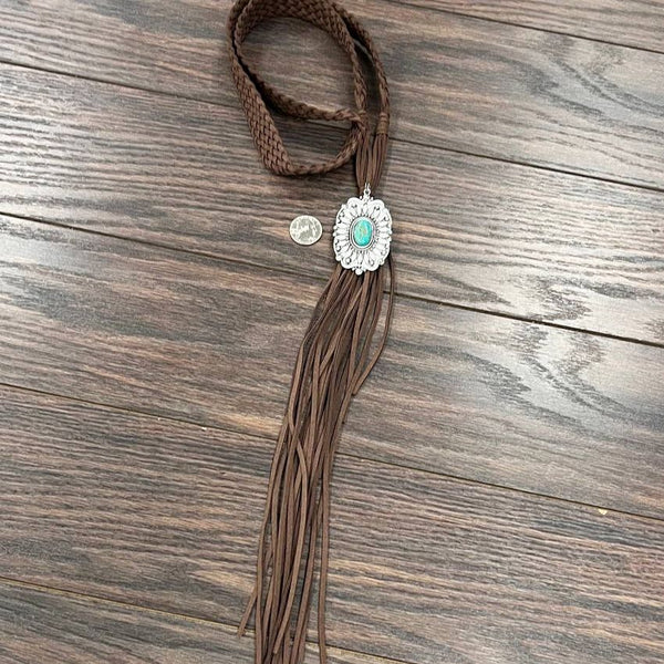 Handmade Bolo Concho Turquoise Suede Necklace