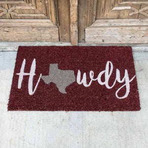 Howdy State Coir Doormat   Maroon/White/Gray   30x18