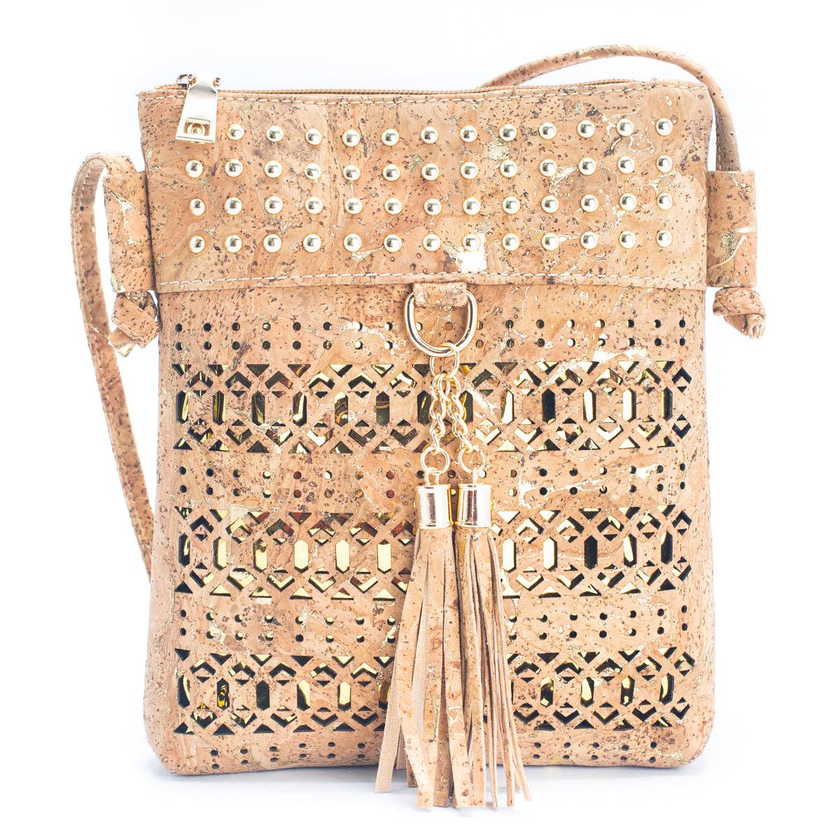 Gold and Silver Accented Cork Women's Cut-out Crossbody Bag: Golden, Cork from Portugal