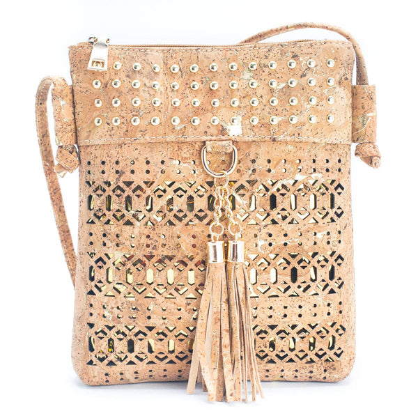 Gold and Silver Accented Cork Women's Cut-out Crossbody Bag: Golden, Cork from Portugal