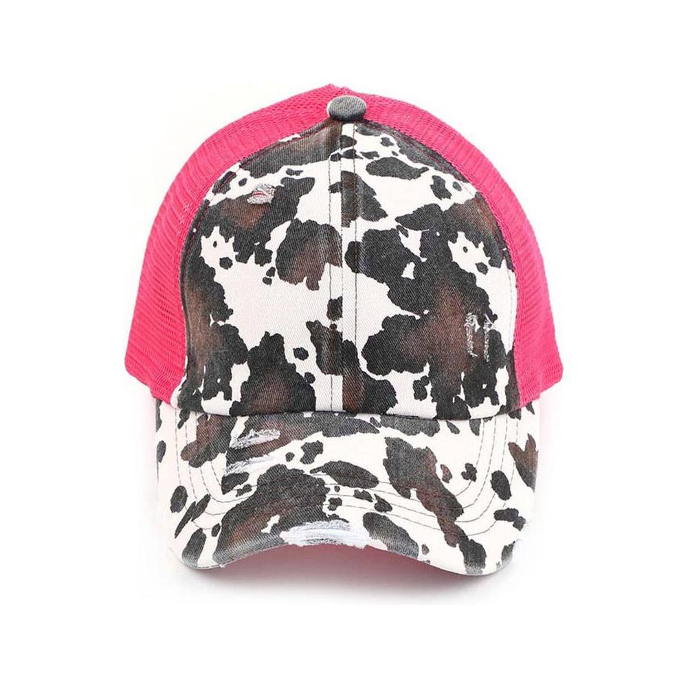 C.C Cow Print Mesh Criss Cross Ponytail Baseball Cap