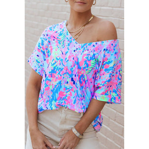 Abstract Vibrant Floral Top, Sky Blue