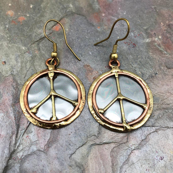 Mixed Metal Earrings - Peace Sign