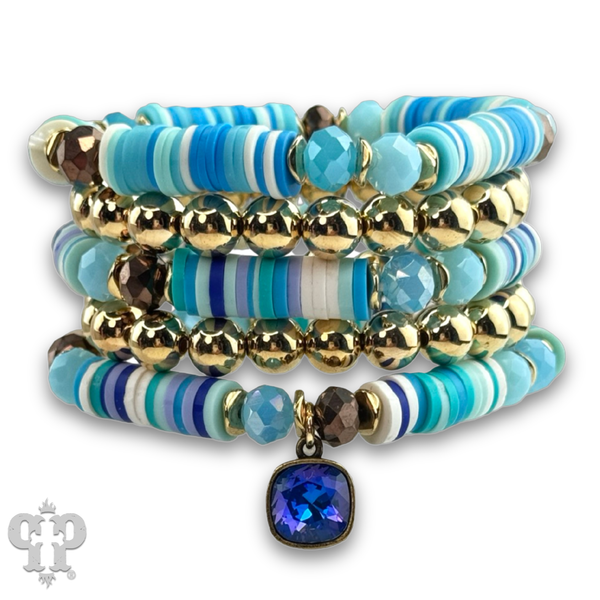 Rubber Heishi Bead Bracelet With Austrian Crystal