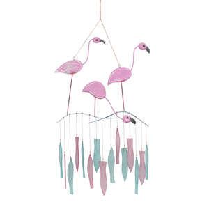 Triple Flamingo Tumbled Glass Wind Chime