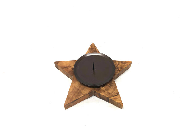 Olive wood star candle holder