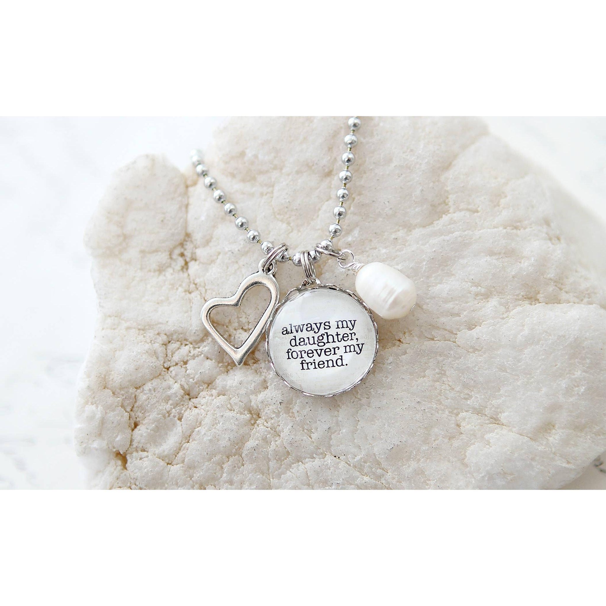 Always My Daughter Necklace With Pearl And Heart Dangle