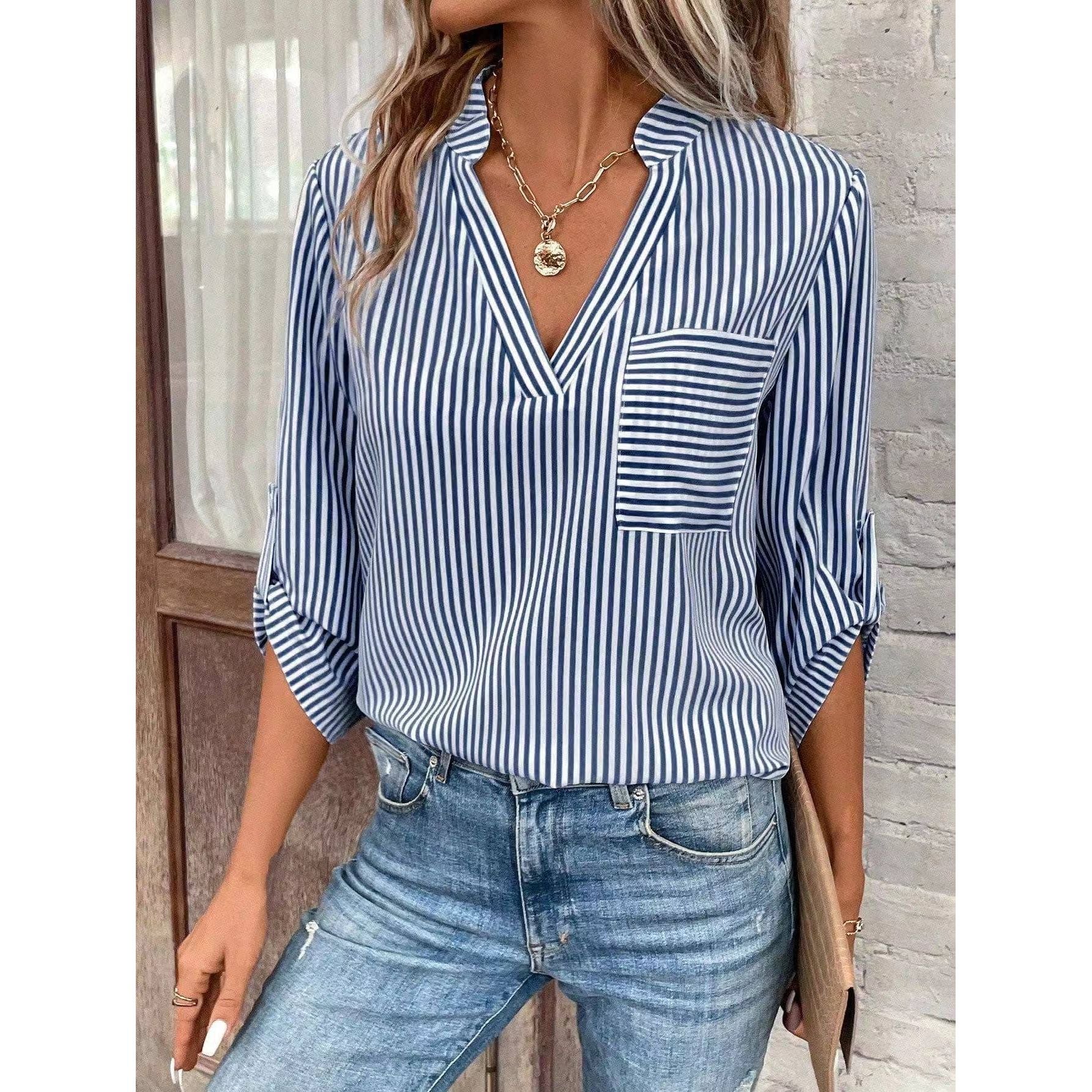 Striped 3/4 Sleeve Blouse