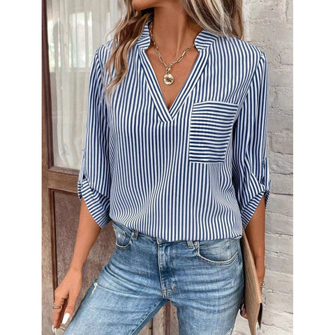 Striped 3/4 Sleeve Blouse