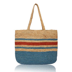 Chloe & Lex - Blue Red Stripes Jute Beach Shopper Bag