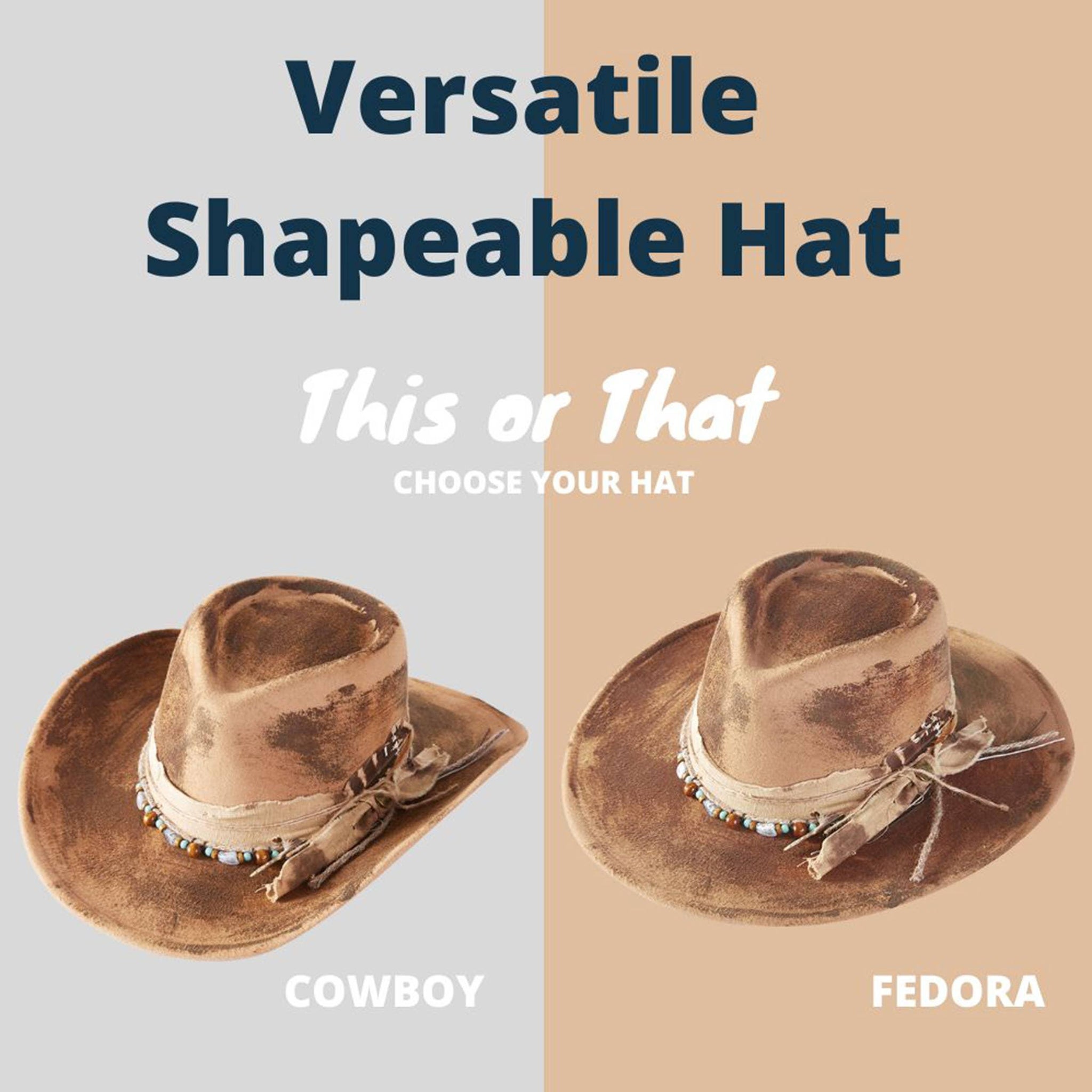 Distressed Fabric Band Rustic Cowgirl Fedora Hat