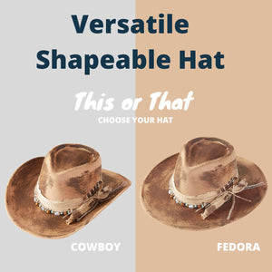Distressed Fabric Band Rustic Cowgirl Fedora Hat