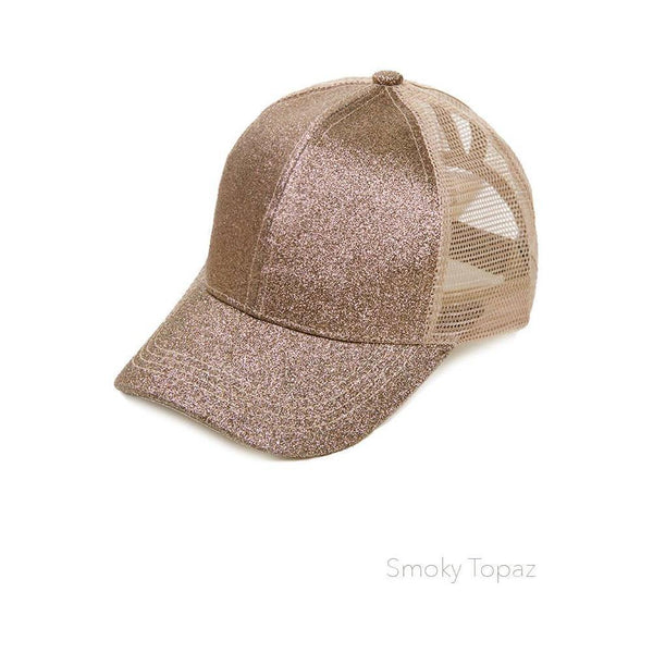 C.C Glitter Ponytail Mesh Back Baseball Cap