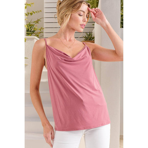 Draped Cowl Neck Cami Top w/ Spaghetti Strap: Mauve