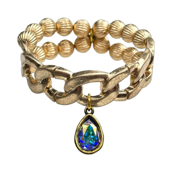 Fluted bead and chain link bracelet set