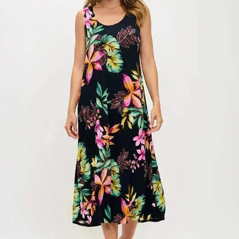 Print Long Tank Dress, Multi
