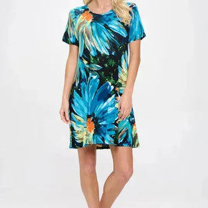 Print Missy Dress Short Sleeve, Turquoise