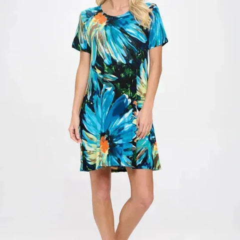 Print Missy Dress Short Sleeve, Turquoise