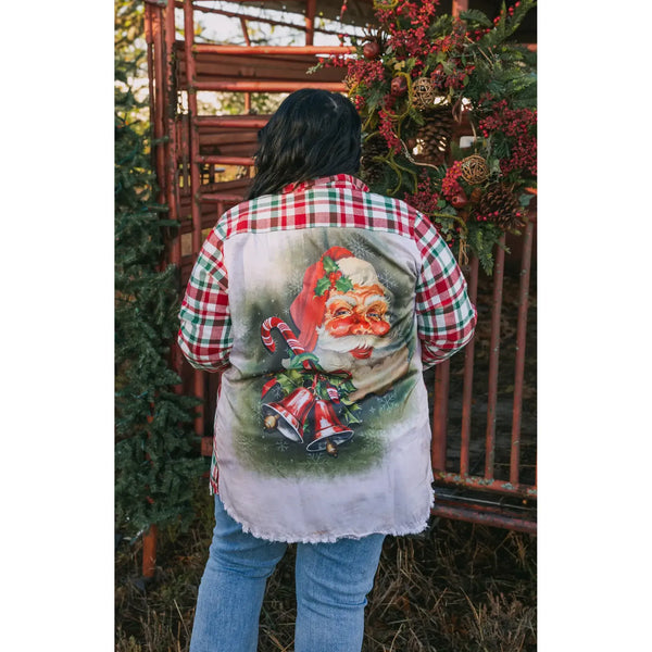 Santa Silk Back Flannel Top