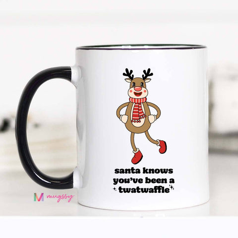 Santa Knows Retro Funny Christmas Coffee Mug,