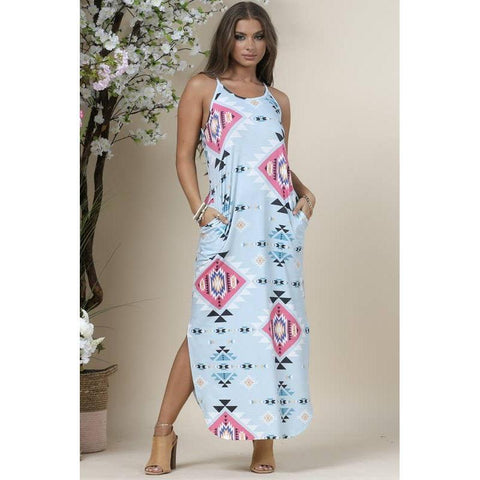 TRIBAL PRINT STRAP MAXI DRESS