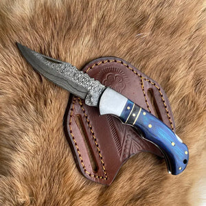 Pocket Knife Blue Diamond Wood 6.5'' Damascus Steel Knife