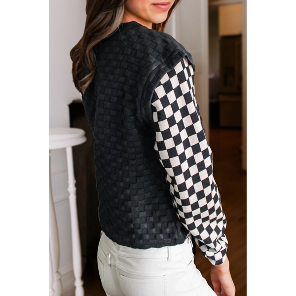 Texture Checkered Plaid Long Sleeve Top