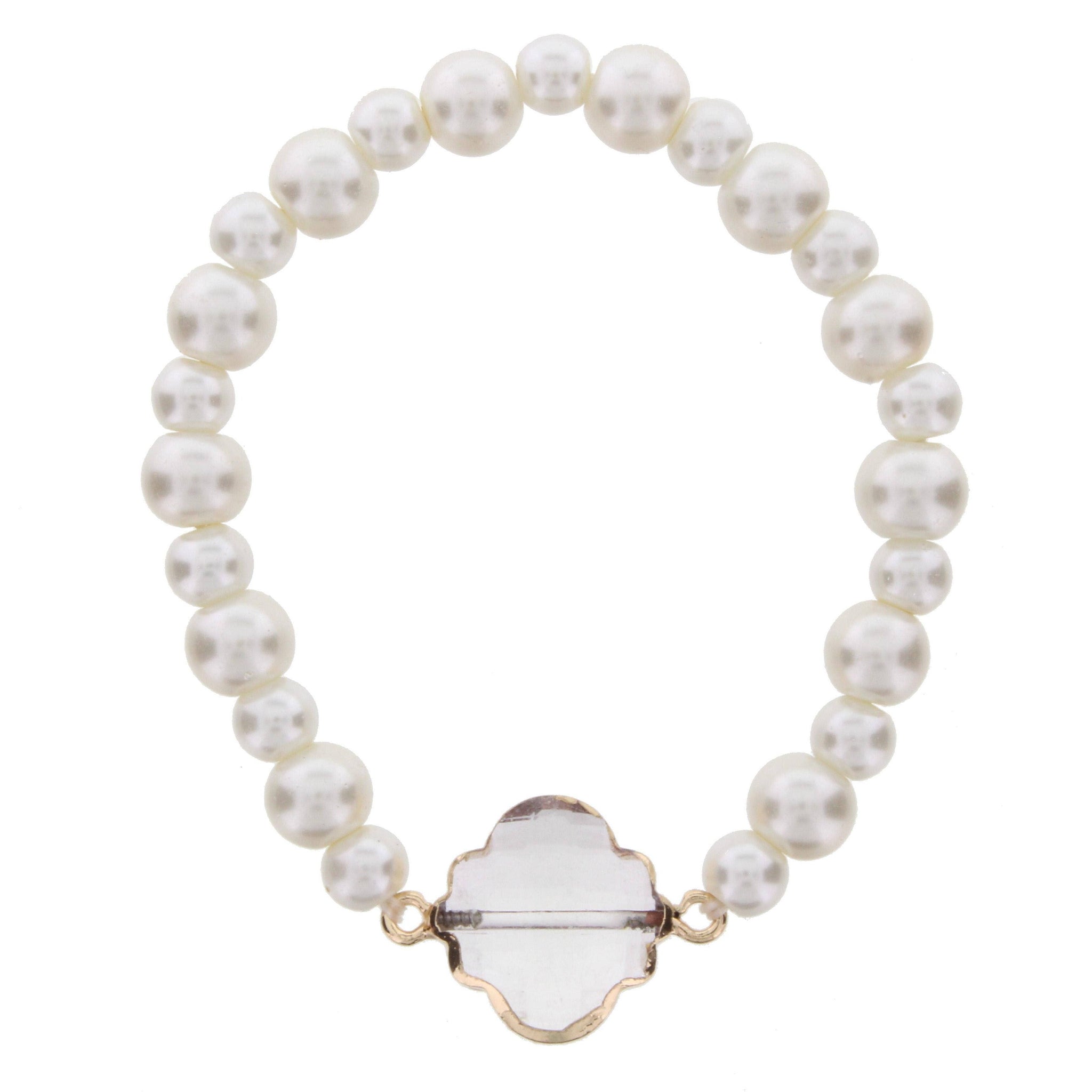 Pearl Beaded Stretch Bracelet with Crystal Ornate