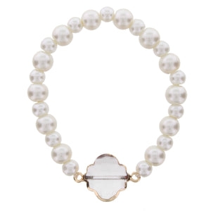 Pearl Beaded Stretch Bracelet with Crystal Ornate