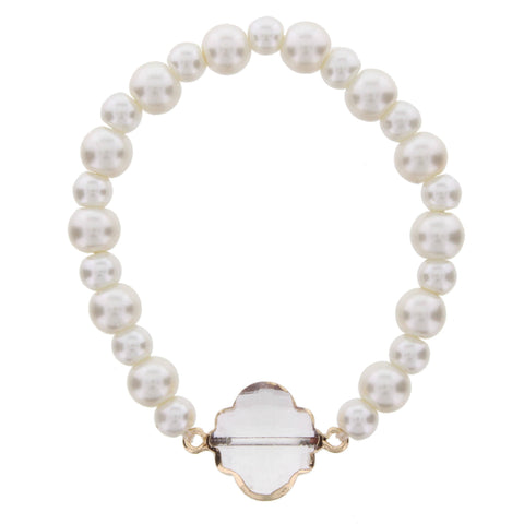 Pearl Beaded Stretch Bracelet with Crystal Ornate