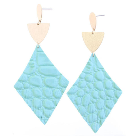 Gold Teardrop Post Earring with Gold Mint Alligator Leather