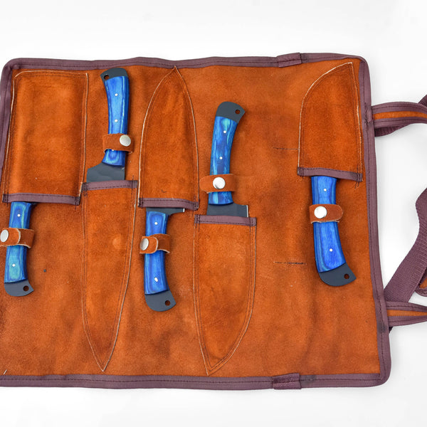 5-Piece  Knife Set / With Leather carry Bag Blue