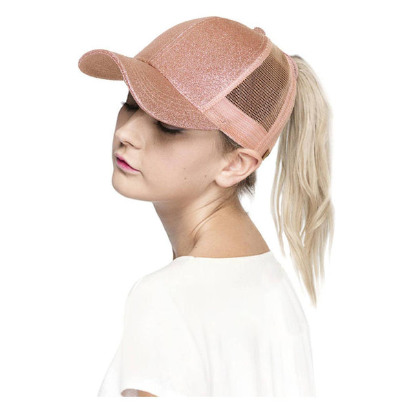 C.C Glitter Ponytail Mesh Back Baseball Cap