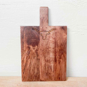 Longhorn Engraved Serving Board   Dark Natural   8x13