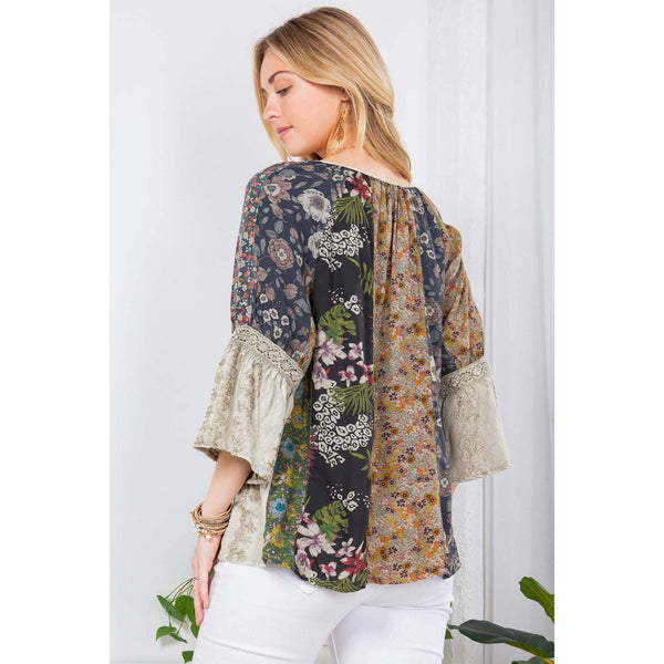 Enchanting Whimsy Overdyed Rayon Peasant Top With Embroidery: Latte