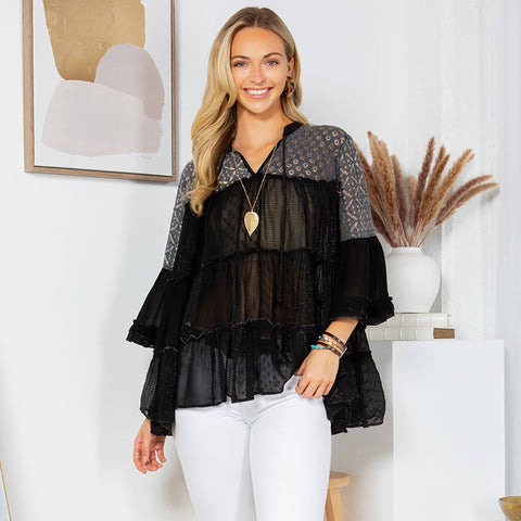 Boho Chic Jhabla Top: V Neck Mandarin Collar, Lace