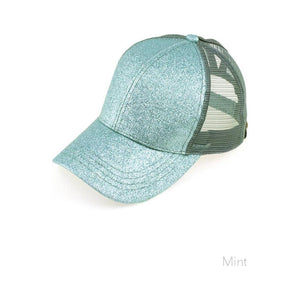 C.C Glitter Ponytail Mesh Back Baseball Cap