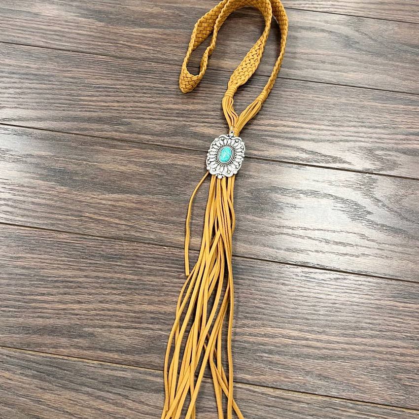 Handmade Bolo Concho Turquoise Suede Necklace