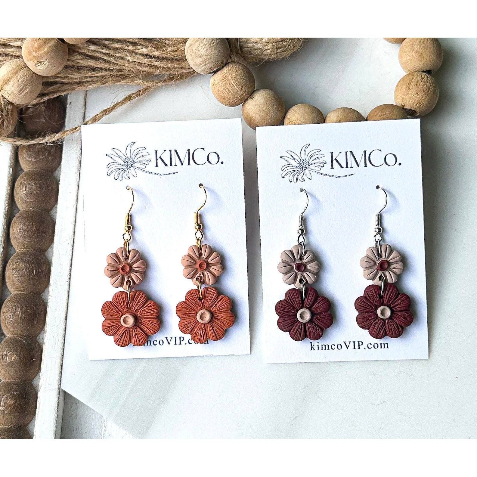Polymer Clay Earrings - Flowers:- Terracotta orange