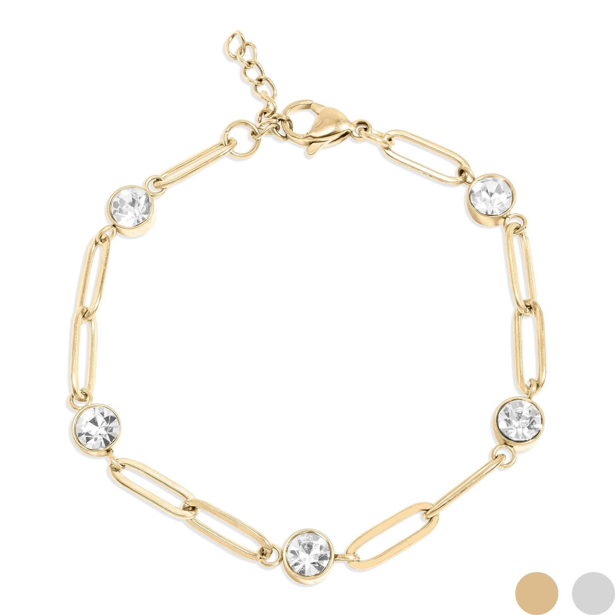 8K Gold PVD Station Stone Stone Paperclip Chain Bracelet: