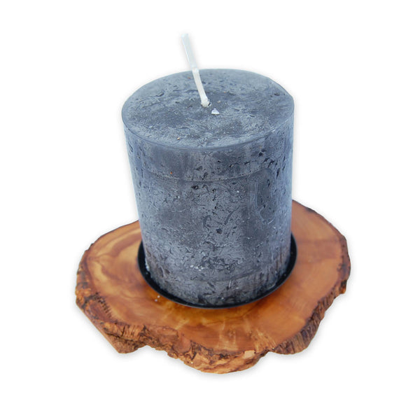 RUSTICO candle holder in olive wood
